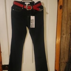 Almost Famous Dark Blue Bootcut Jeans with Red Belt